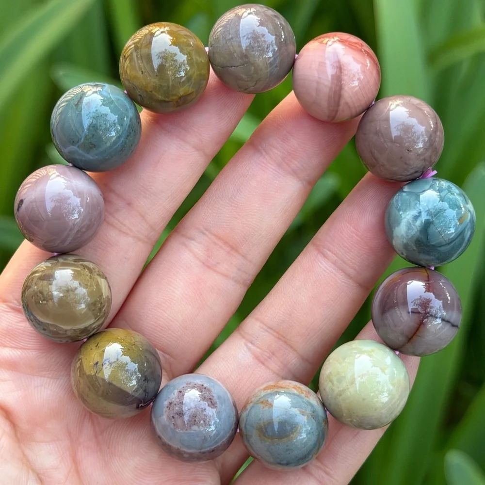16.5mm‎ stretchable chunky multicolor Alashan agate bracelet 0724 - Picture 12 of 13